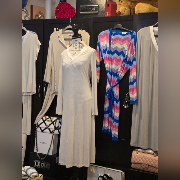 Frette Cascade Luxury Loungewear 2025 NWT Beige/ White Nightgown Silk & Cotton - Picture 11 of 16